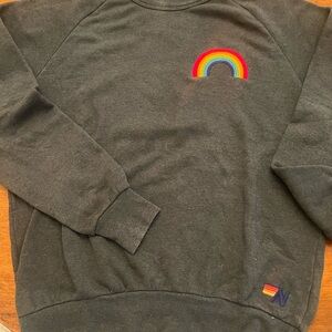 Aviator Nation Dark Gray Crewneck with Rainbow Detail